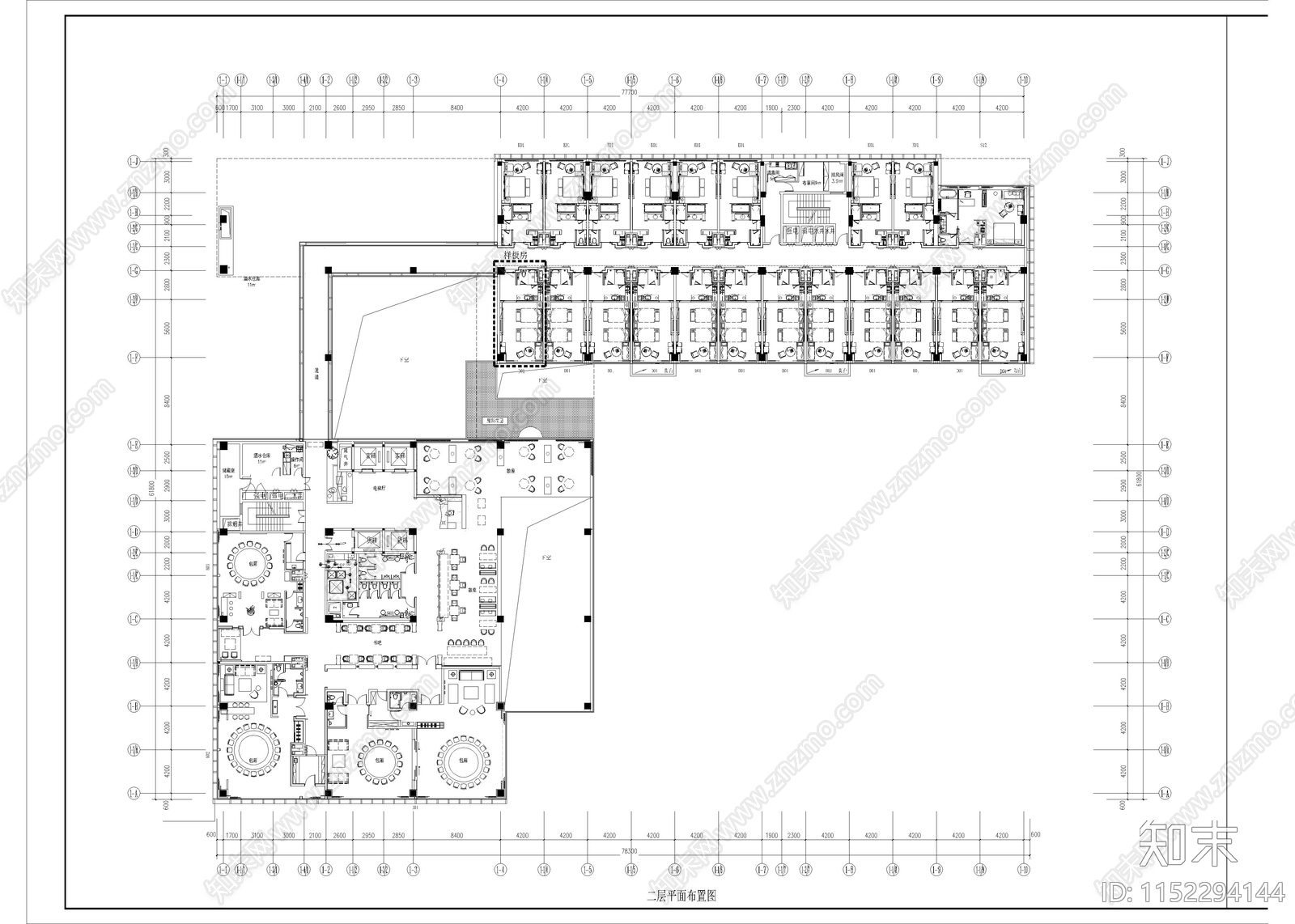 18000㎡星级度假酒店平面施工图下载【ID:1152294144】