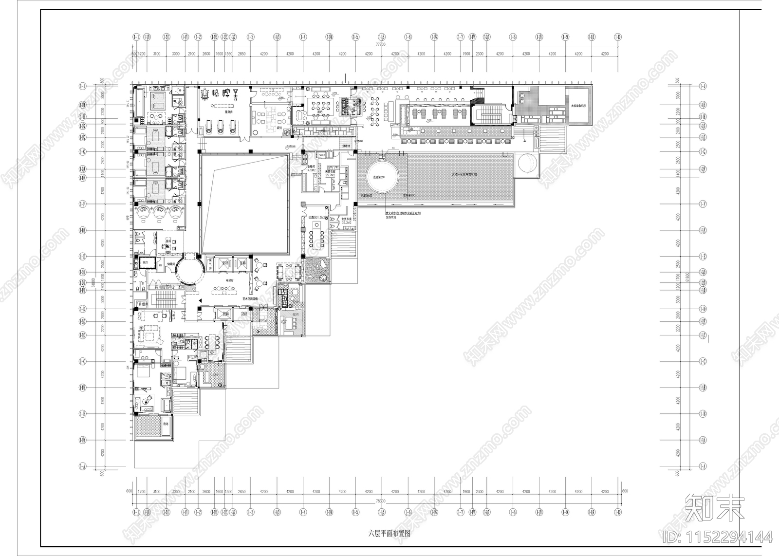18000㎡星级度假酒店平面施工图下载【ID:1152294144】