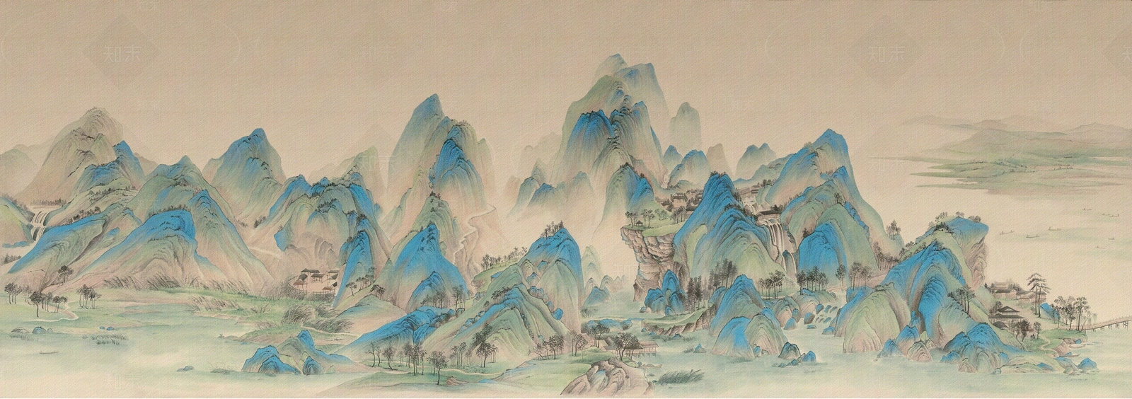 中式千里江山壁画贴图下载【ID:1152294720】