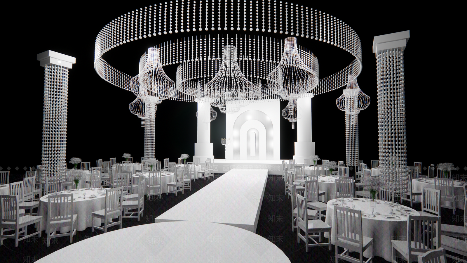 现代婚礼宴会厅SU模型下载【ID:1152296234】