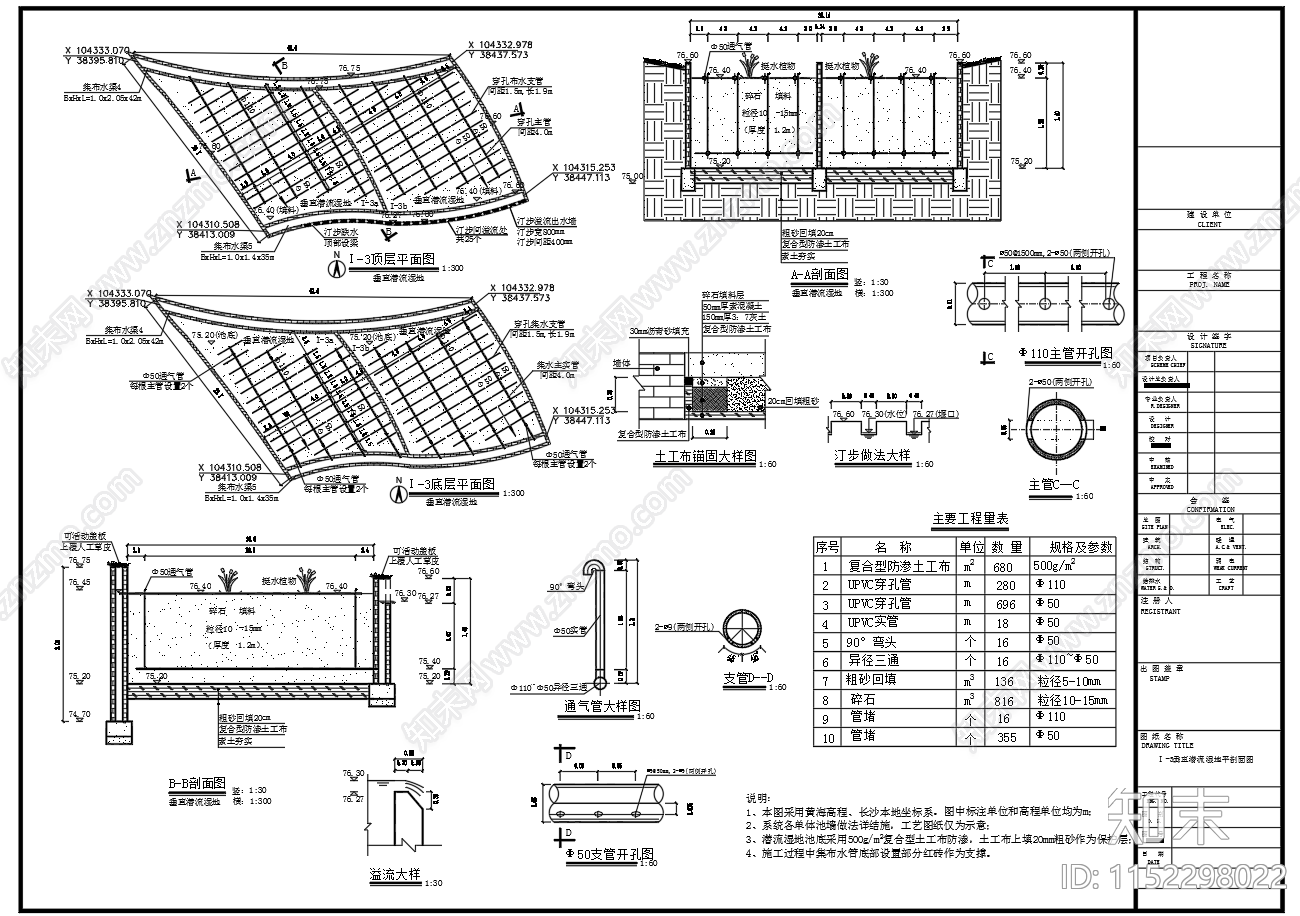 垂直潜流湿地平面剖面大样图施工图下载【ID:1152298022】