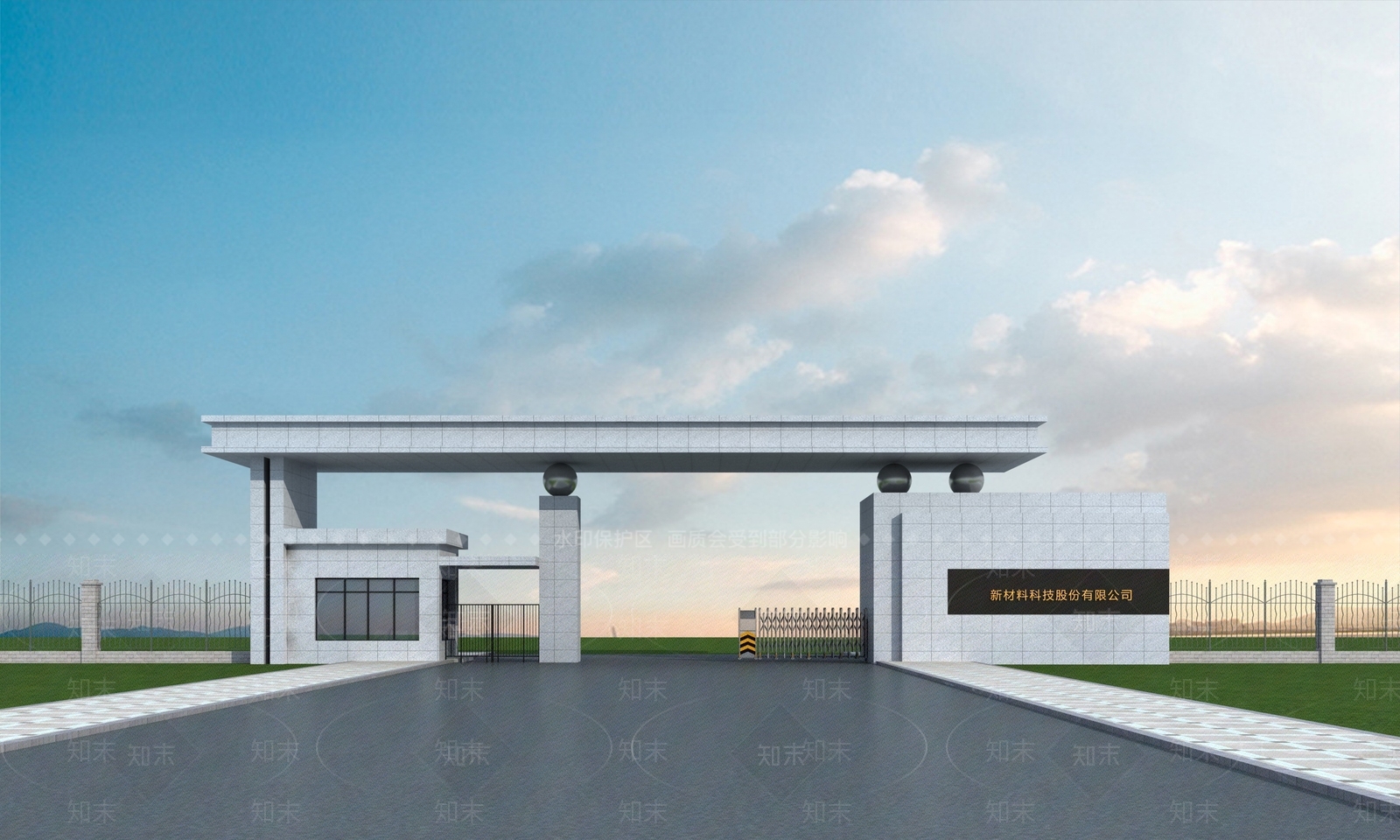 现代厂区大门SU模型下载【ID:1152300853】