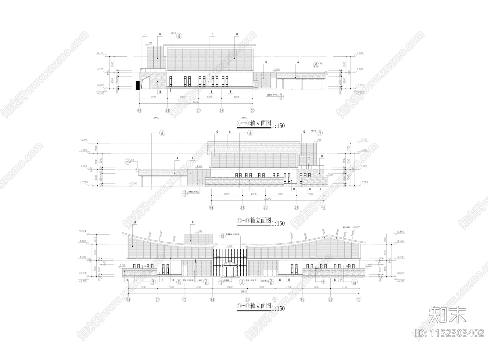 会馆会所spa温泉馆平立剖面建筑图cad施工图下载【ID:1152303402】