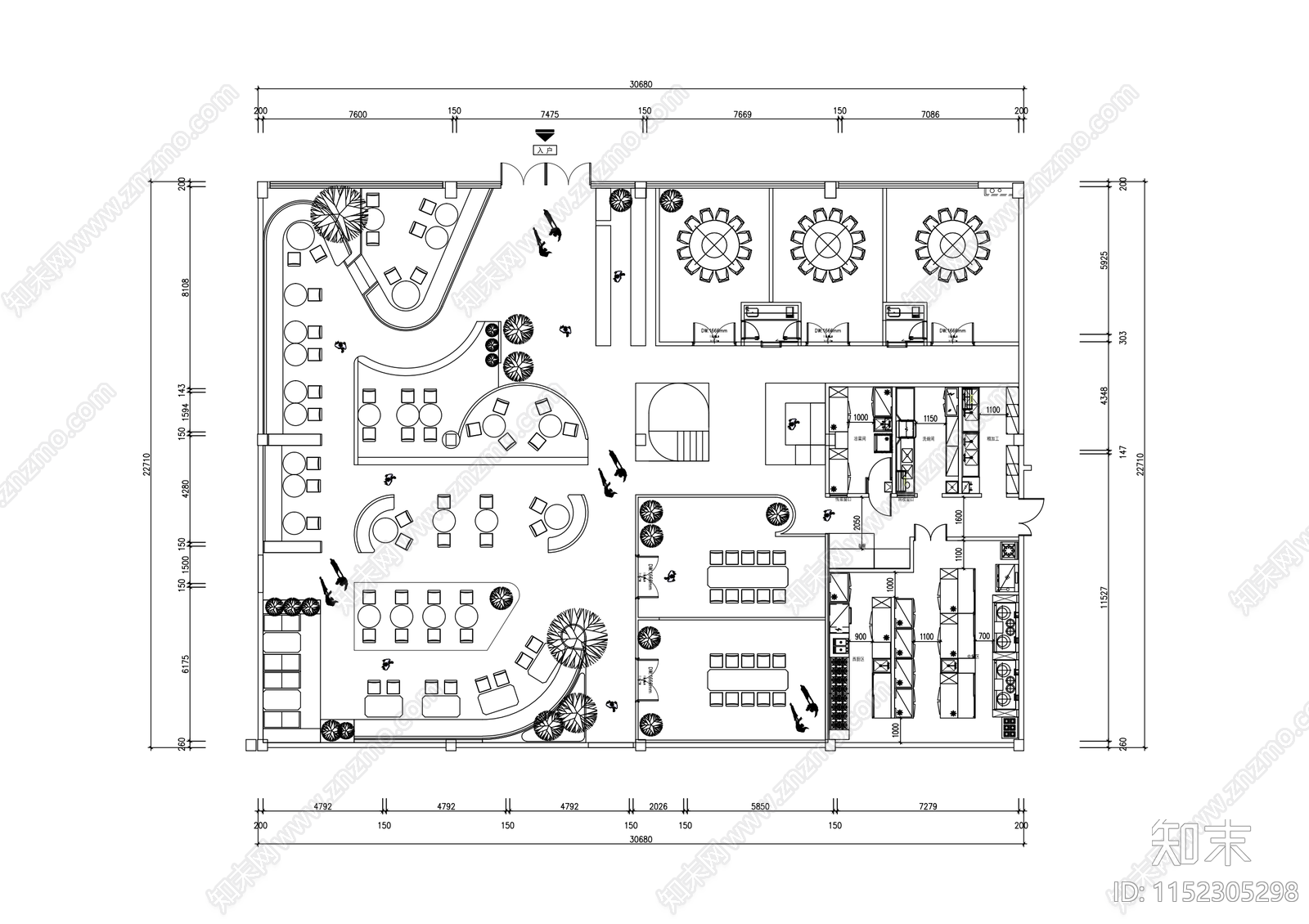 音乐餐厅工装平面图施工图下载【ID:1152305298】