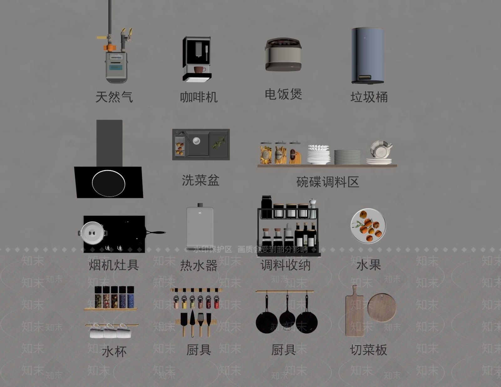 厨房用品组合SU模型下载【ID:1152310175】
