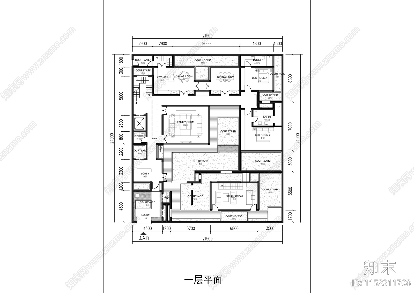 苏州高级合院别墅建筑平面图cad施工图下载【ID:1152311708】