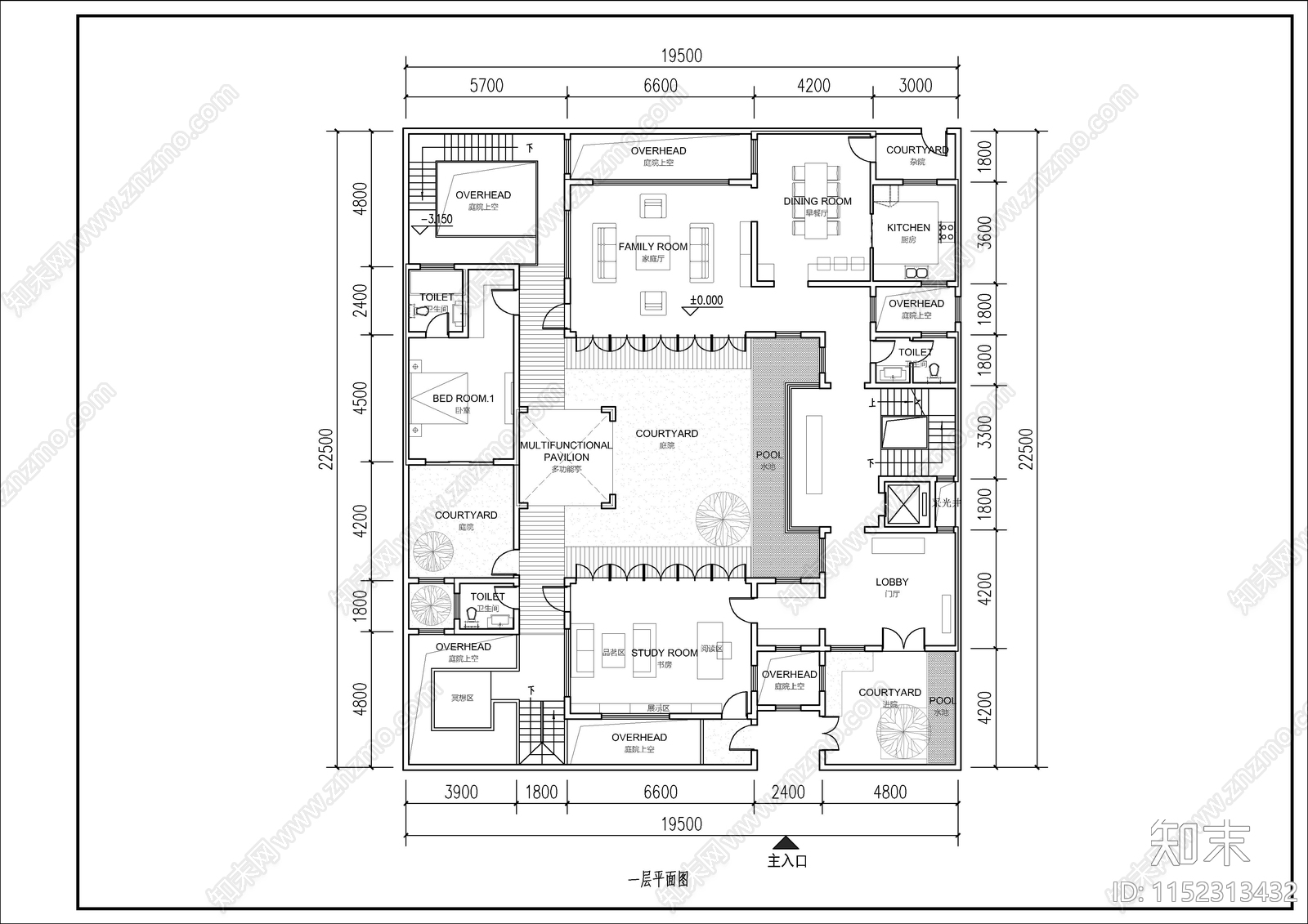 苏州高级合院别墅家装平面图cad施工图下载【ID:1152313432】