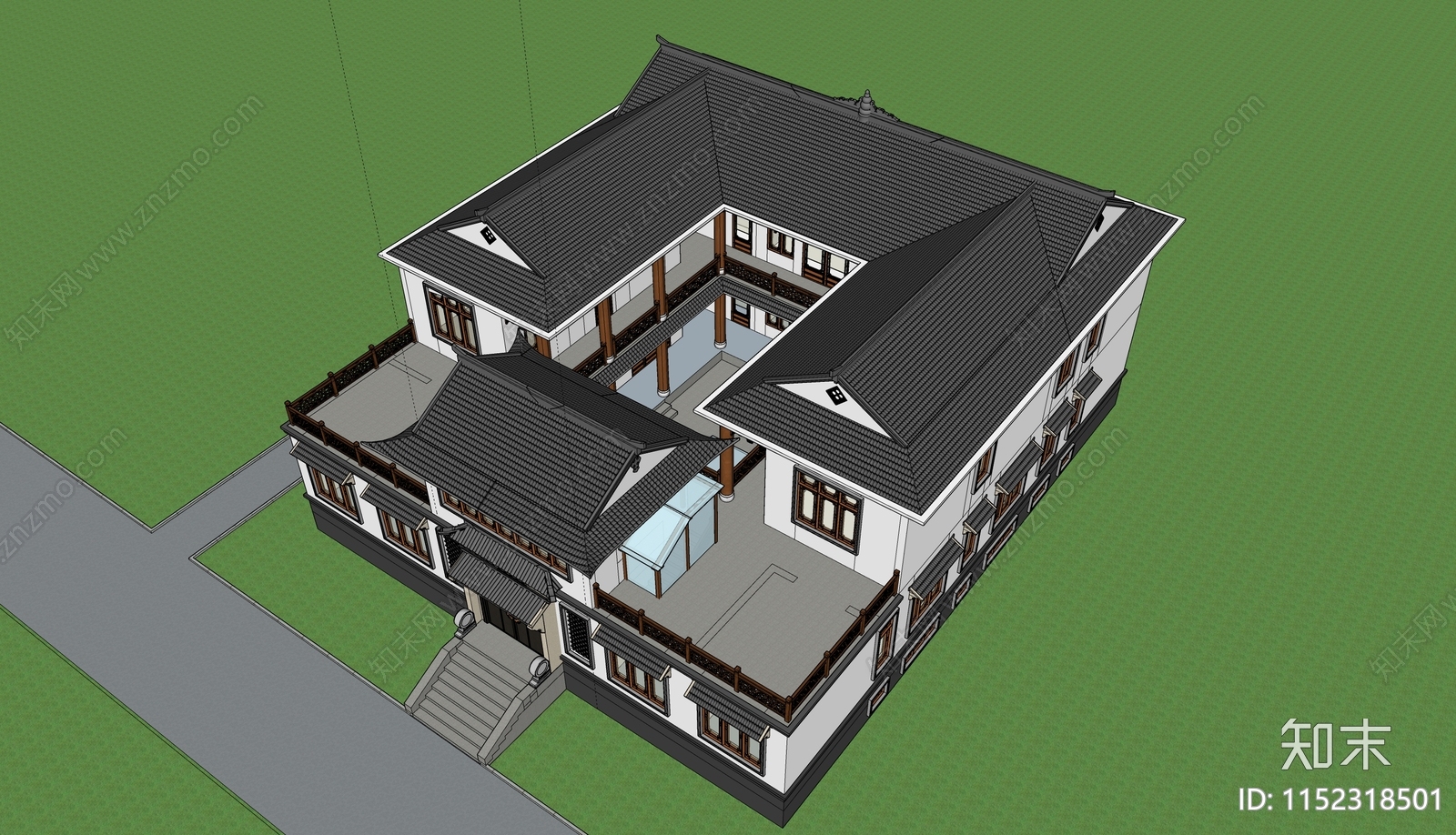 中式四合院SU模型下载【ID:1152318501】