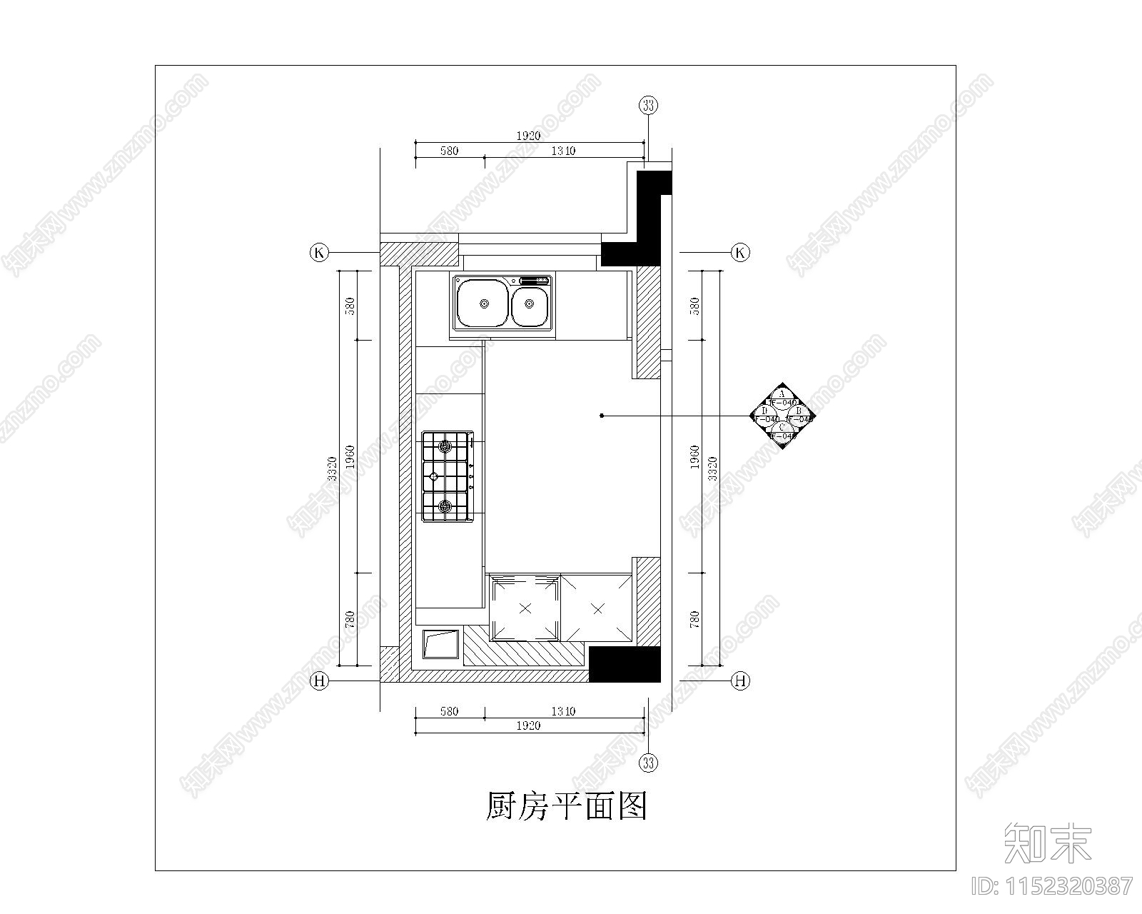 星河湾售楼处厨房室内施工图下载【ID:1152320387】