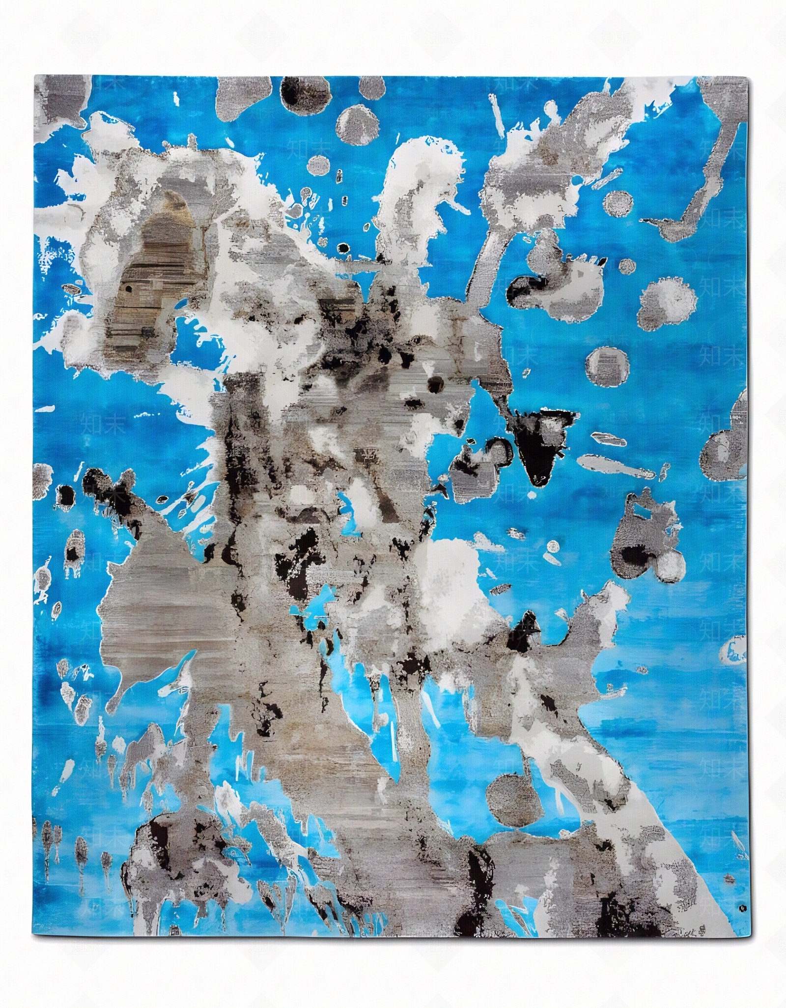 新中式蓝灰色水墨抽象图案地毯贴图下载【ID:1152321568】