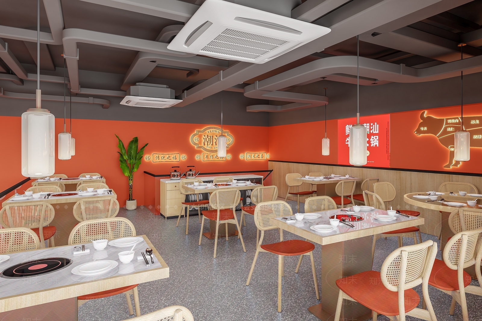 现代潮汕牛肉火锅店3D模型下载【ID:1152326027】