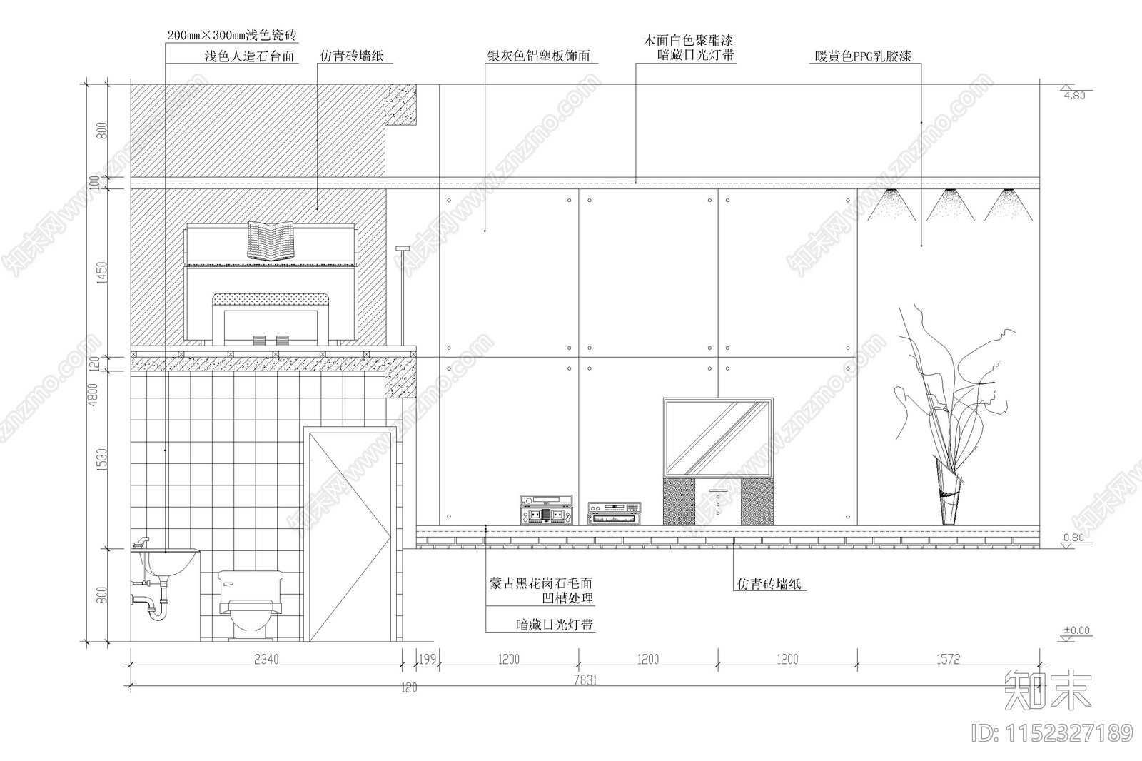 客厅电视背景墙卧室家居装修立面图纸家装设计节点cad施工图下载【ID:1152327189】