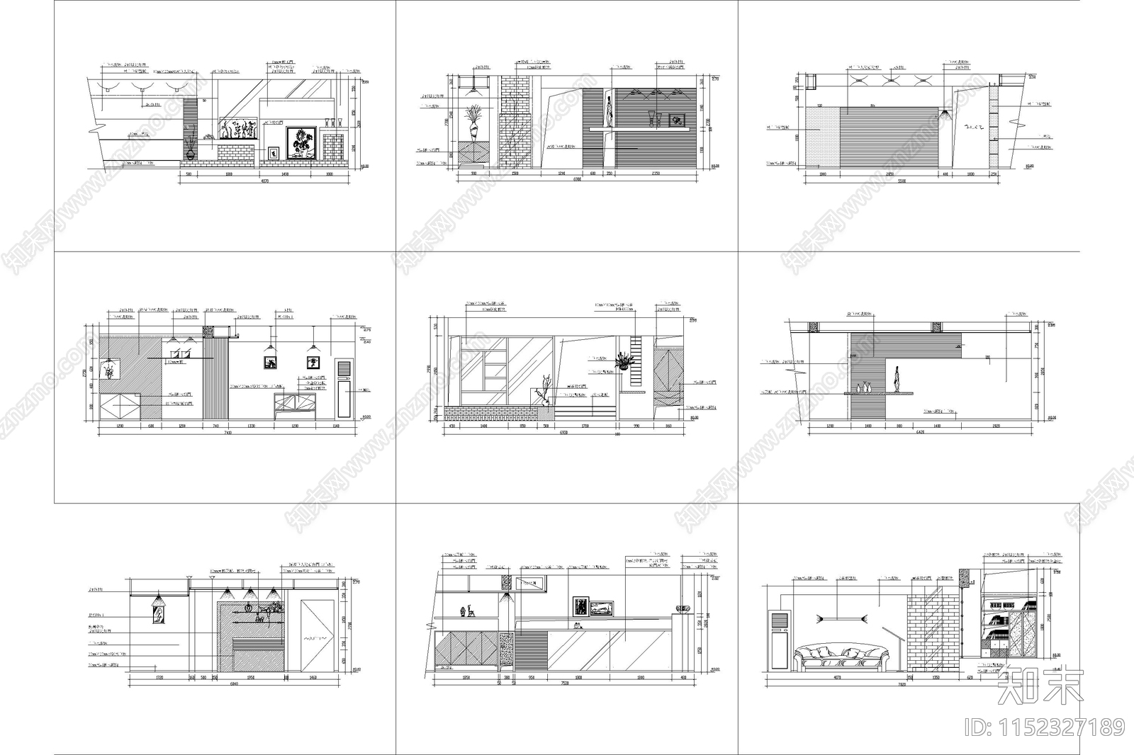 客厅电视背景墙卧室家居装修立面图纸家装设计节点cad施工图下载【ID:1152327189】