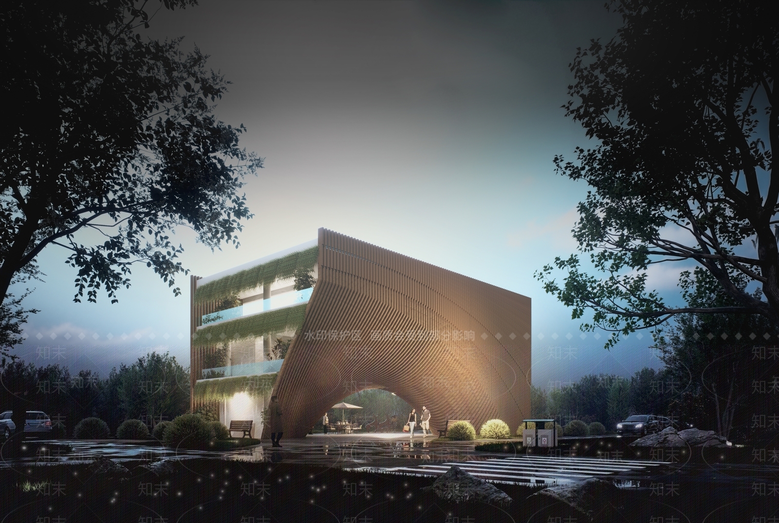 现代展览馆建筑SU模型下载【ID:1152329107】