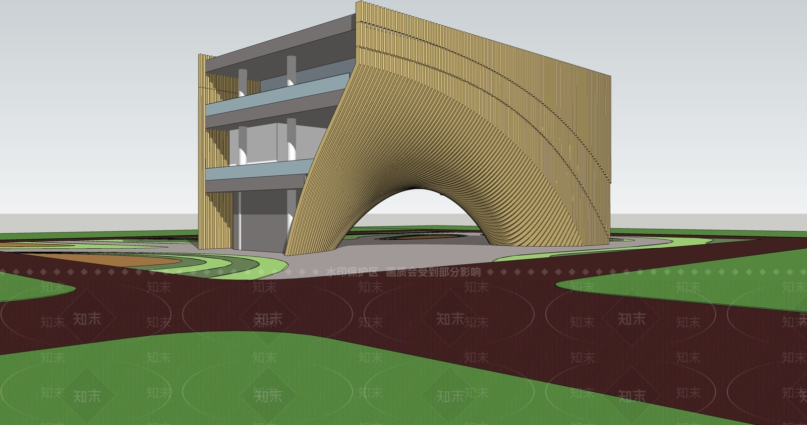 现代展览馆建筑SU模型下载【ID:1152329107】