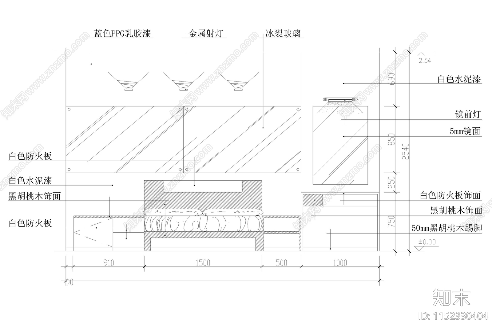 主人房间卧室背景墙家居装修立面图纸家装设计节点施工图下载【ID:1152330404】