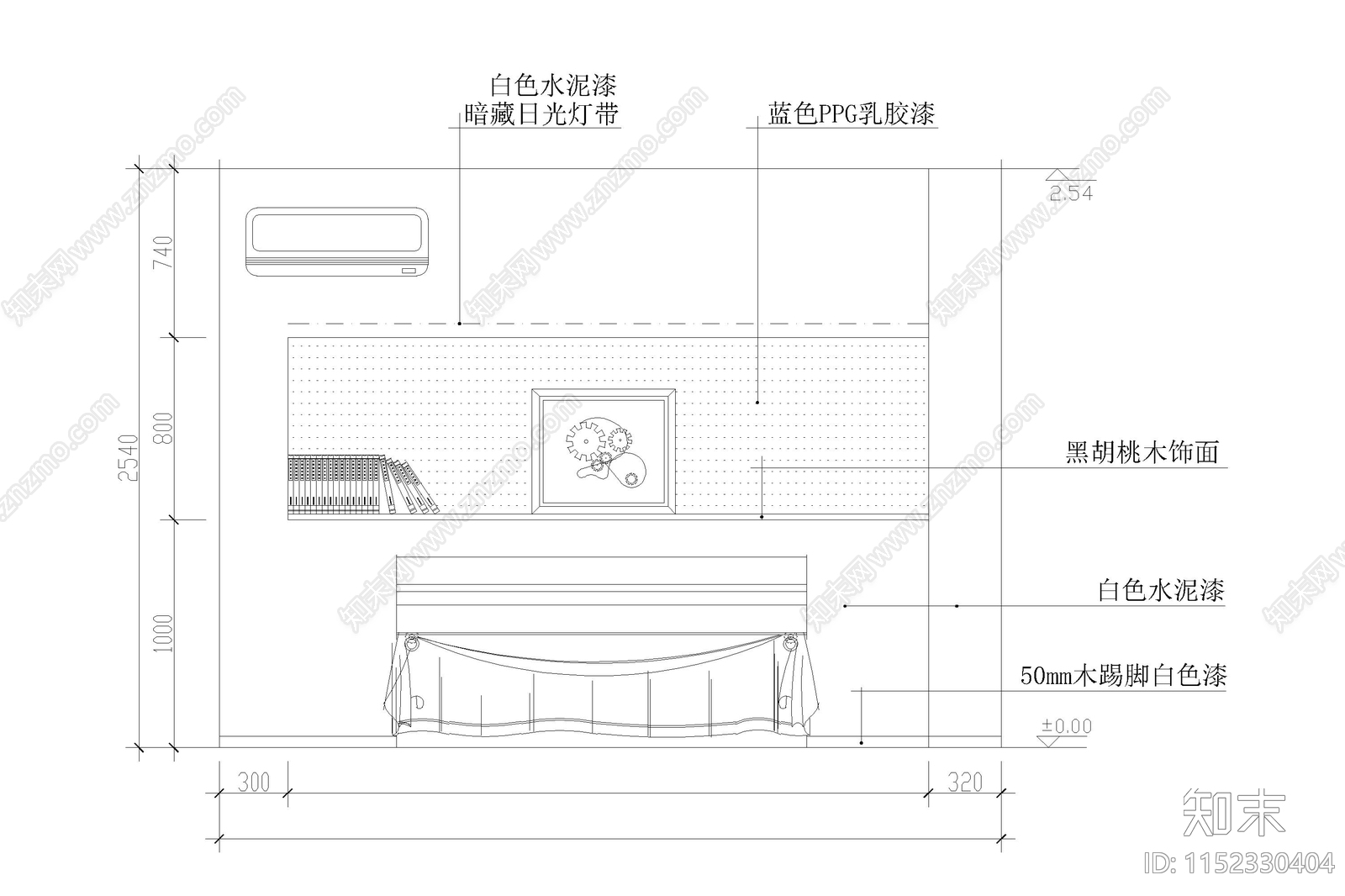 主人房间卧室背景墙家居装修立面图纸家装设计节点施工图下载【ID:1152330404】