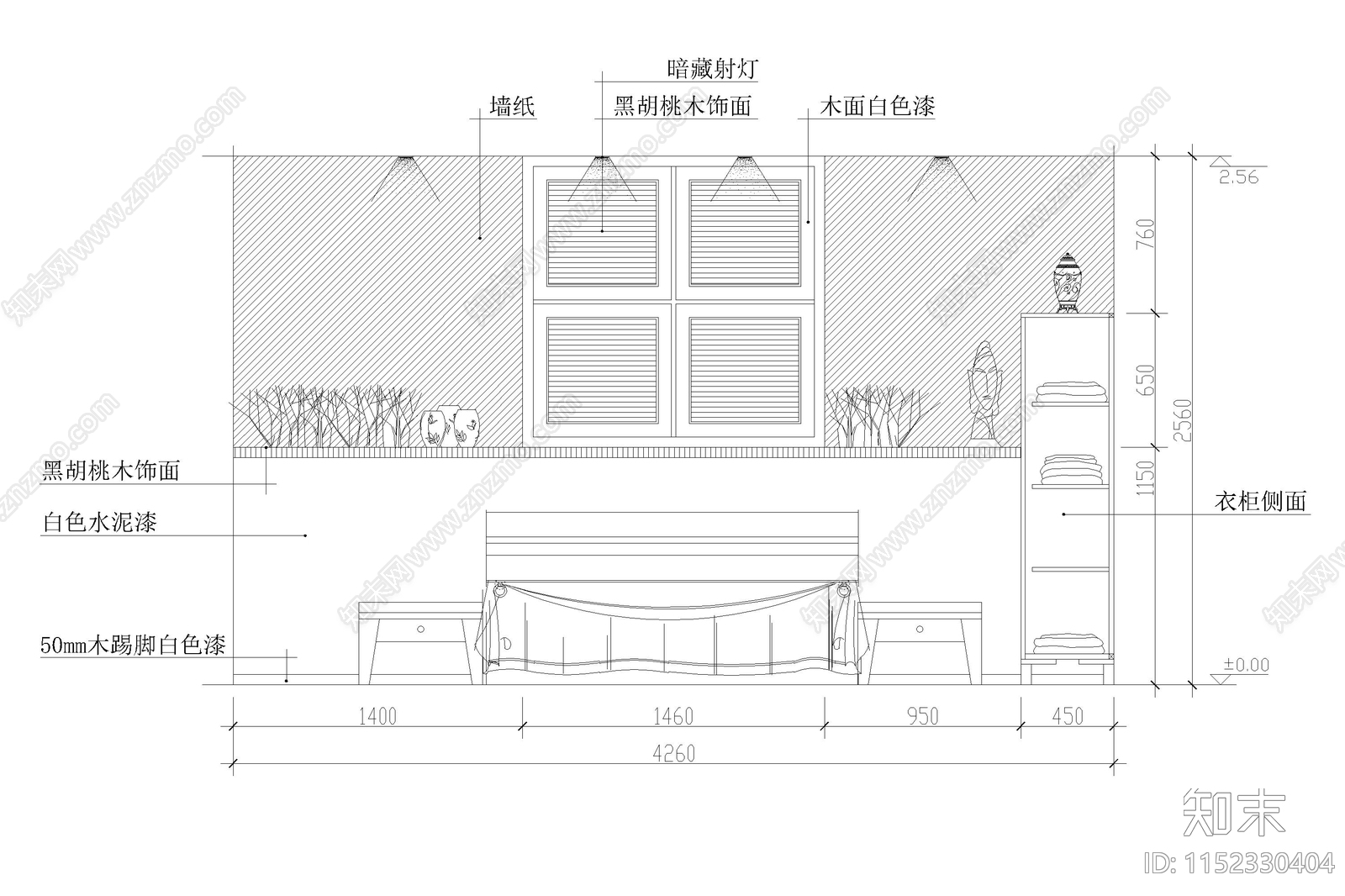 主人房间卧室背景墙家居装修立面图纸家装设计节点施工图下载【ID:1152330404】