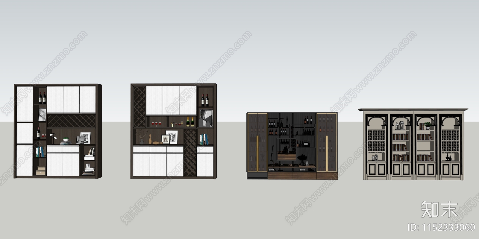现代酒柜组合SU模型下载【ID:1152333060】
