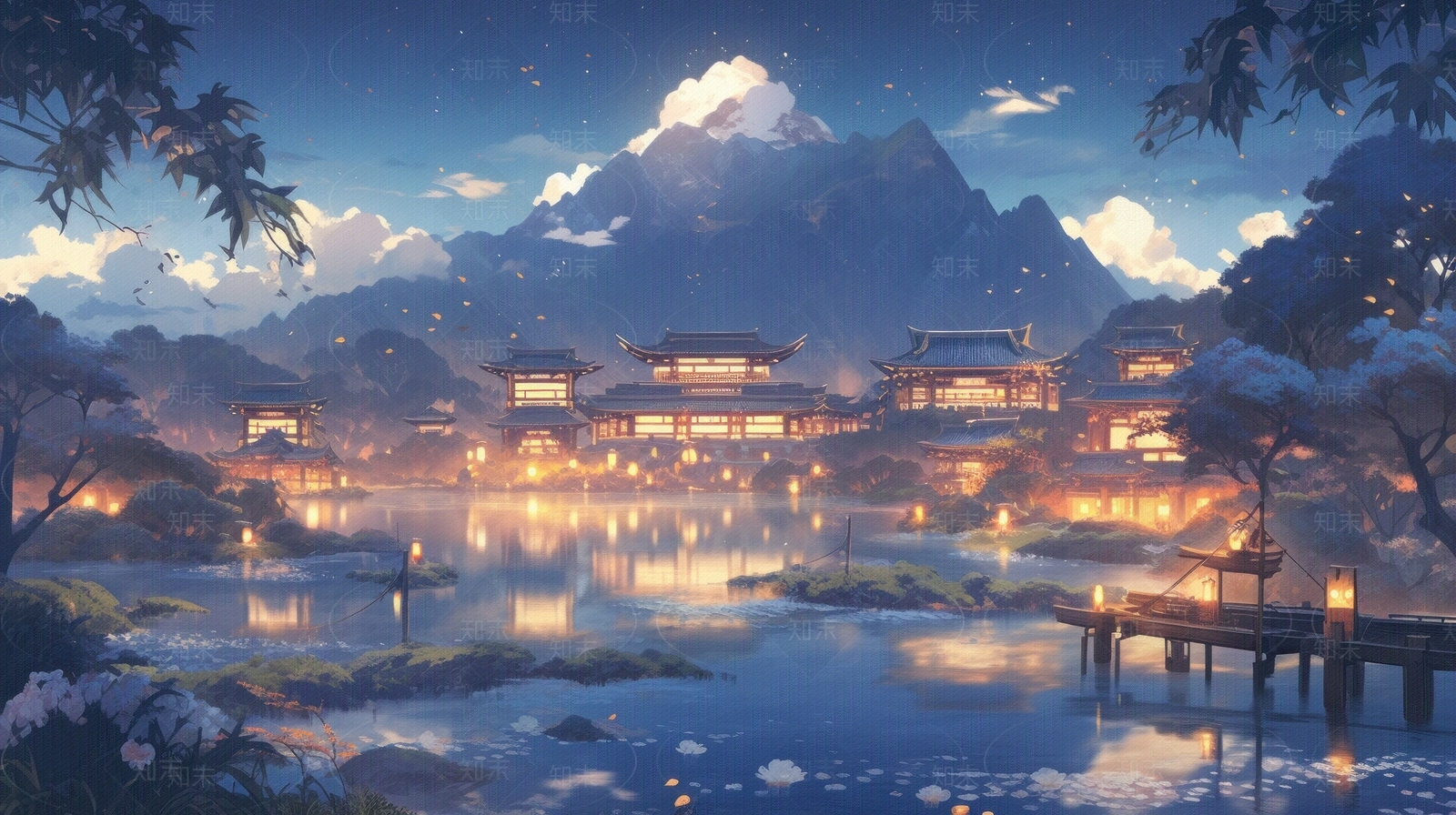 卡通中式山水建筑壁画贴图下载【ID:1152348624】