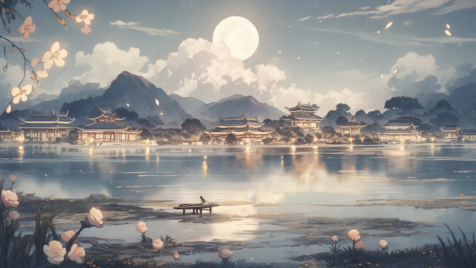 卡通中式山水建筑壁画贴图下载【ID:1152348698】