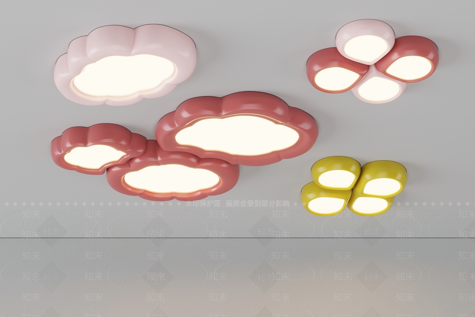 现代奶油风树脂吸顶灯3D模型下载【ID:1152352217】