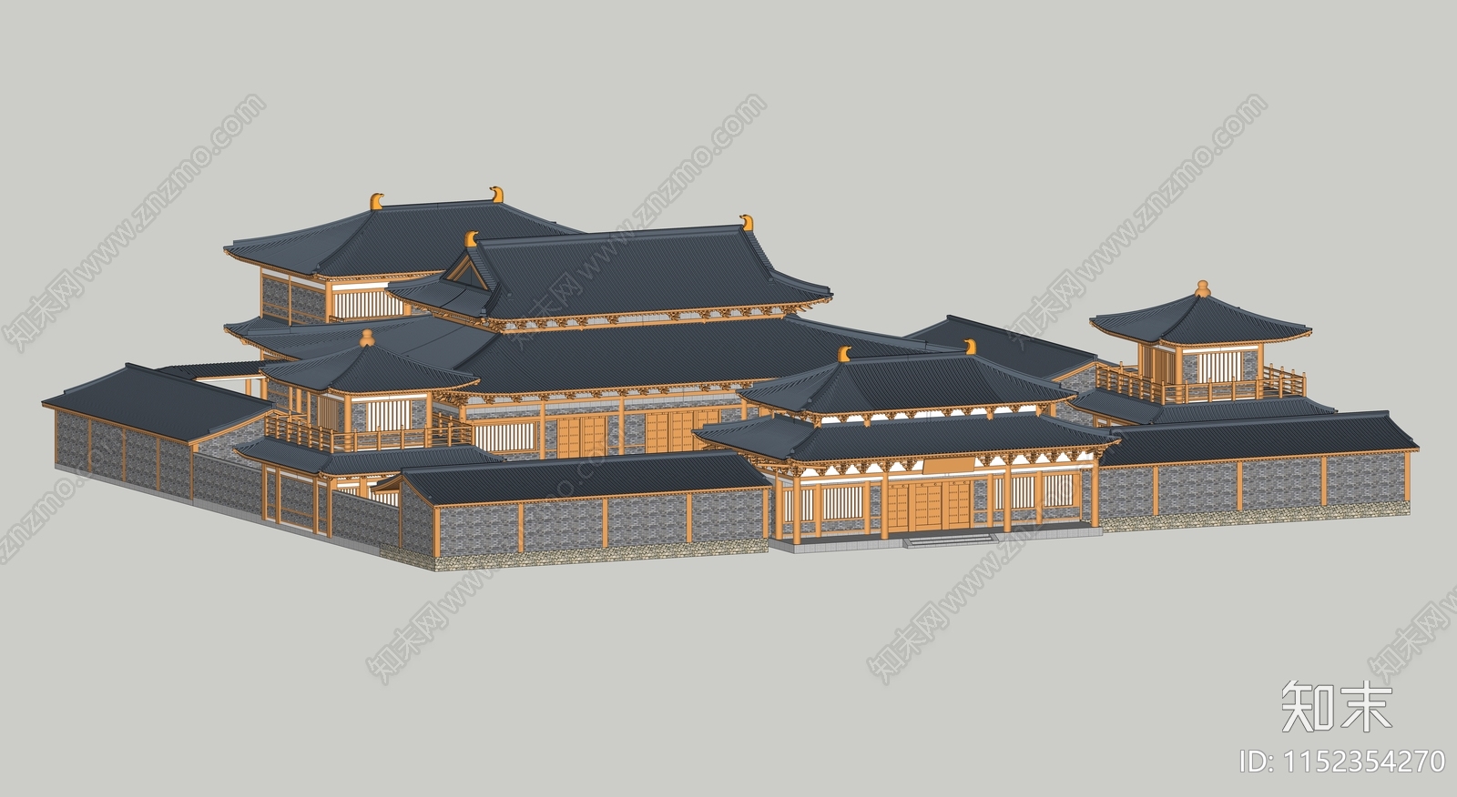 中式古建寺庙建筑SU模型下载【ID:1152354270】