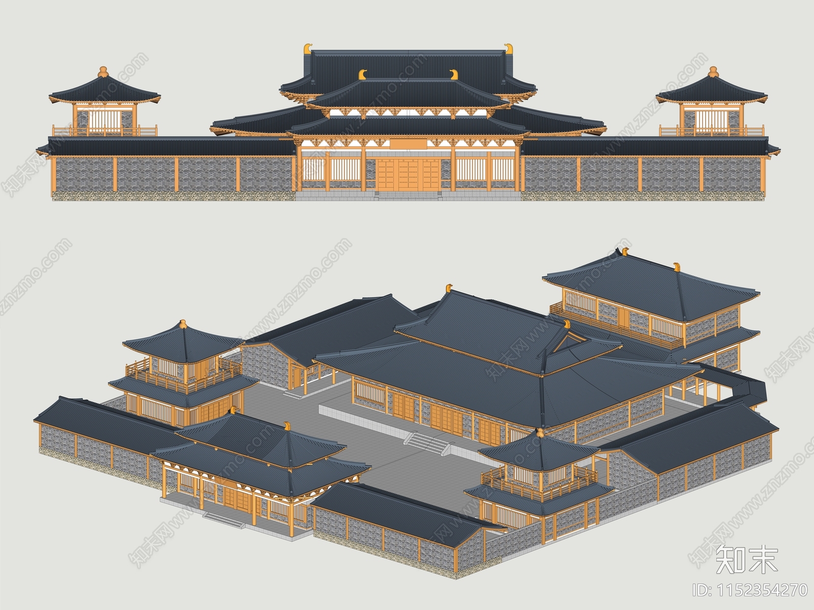 中式古建寺庙建筑SU模型下载【ID:1152354270】