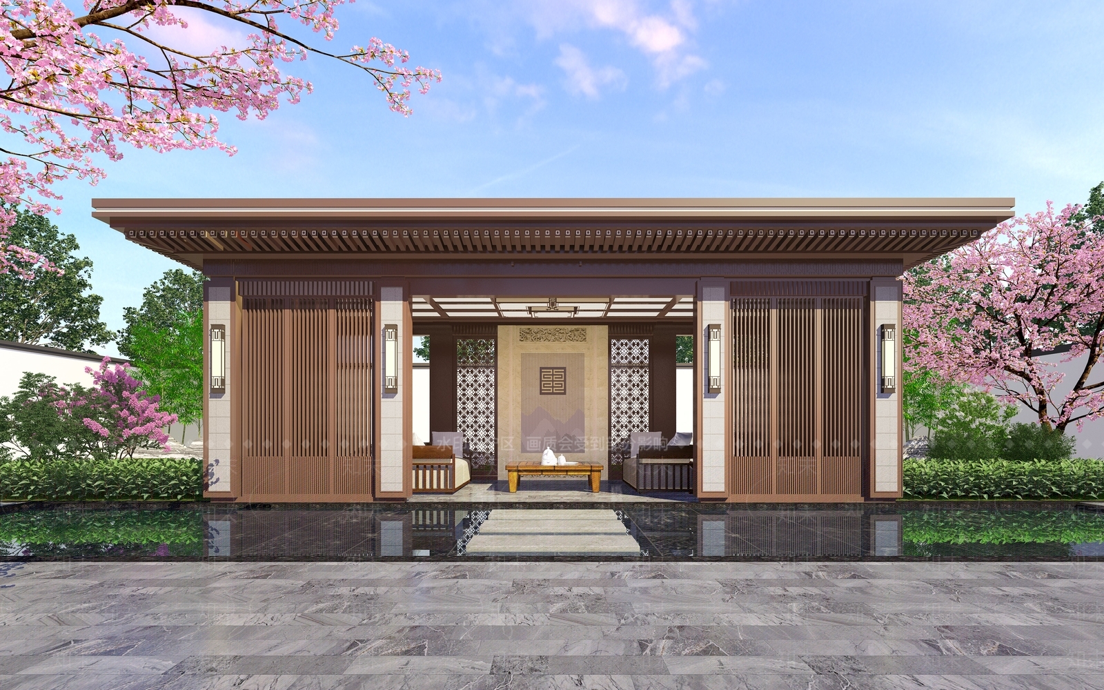 新中式庭院亭子3D模型下载【ID:1152362403】
