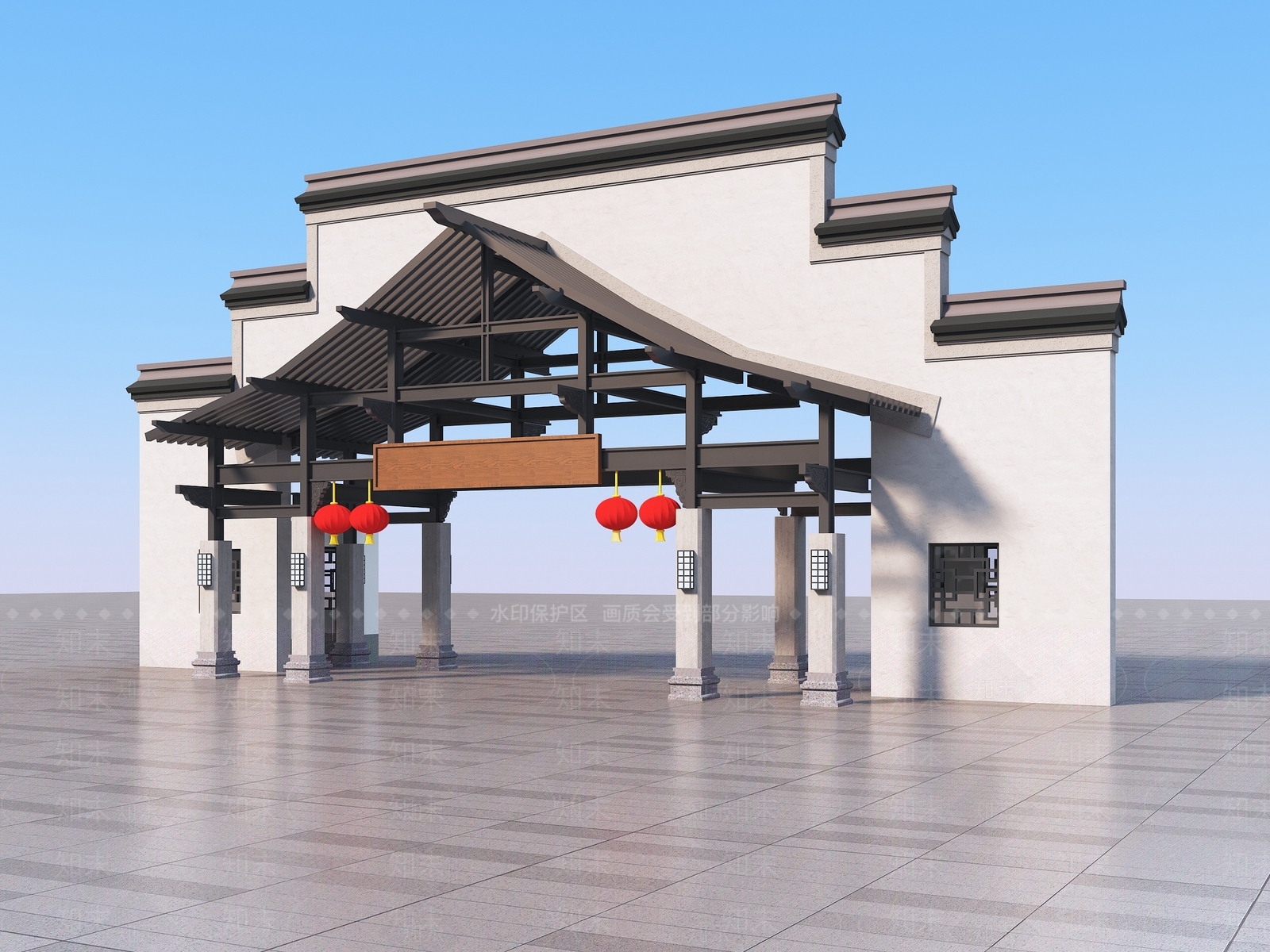 中式入口大门3D模型下载【ID:1152363317】