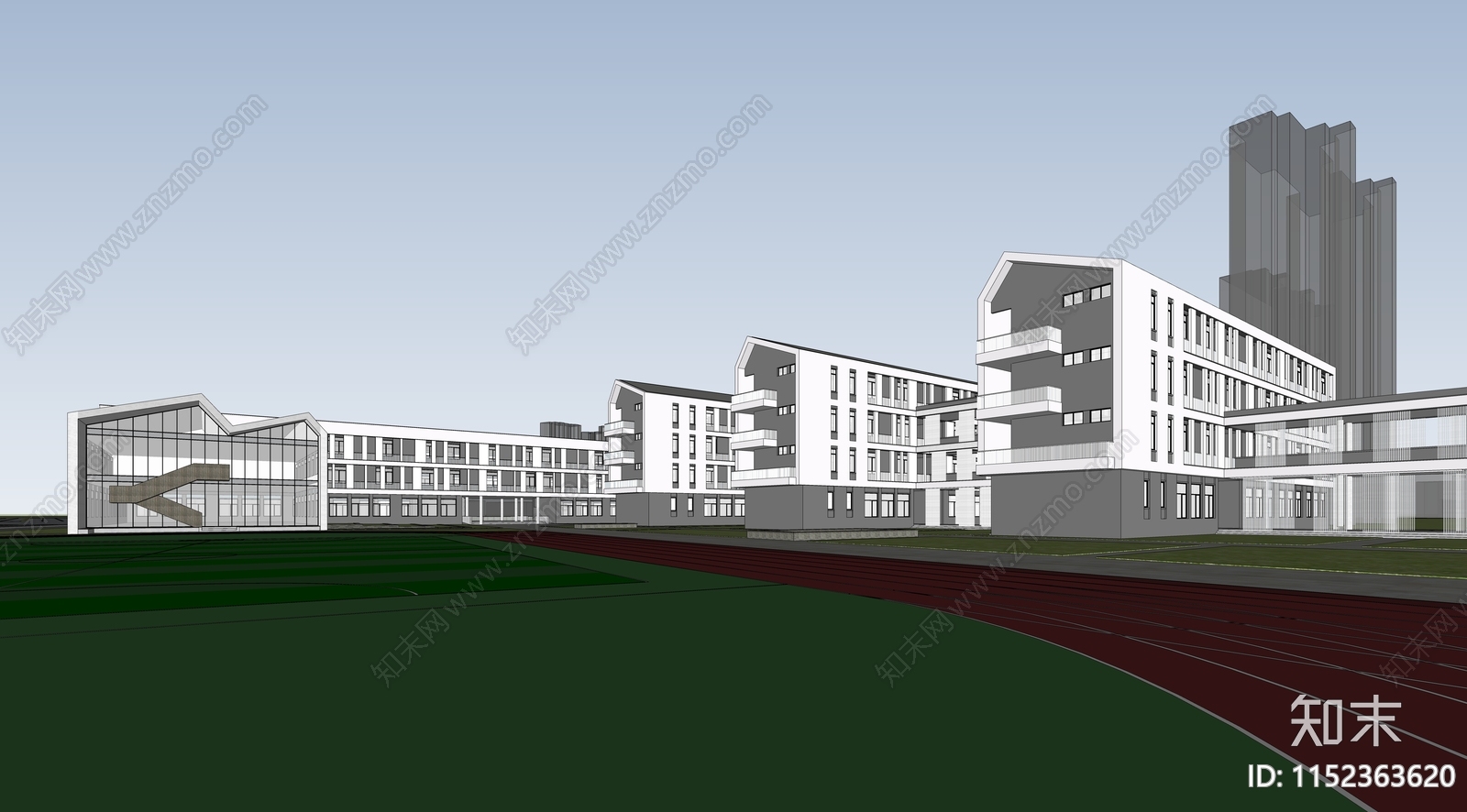 现代风格坡屋顶风格小学SU模型下载【ID:1152363620】