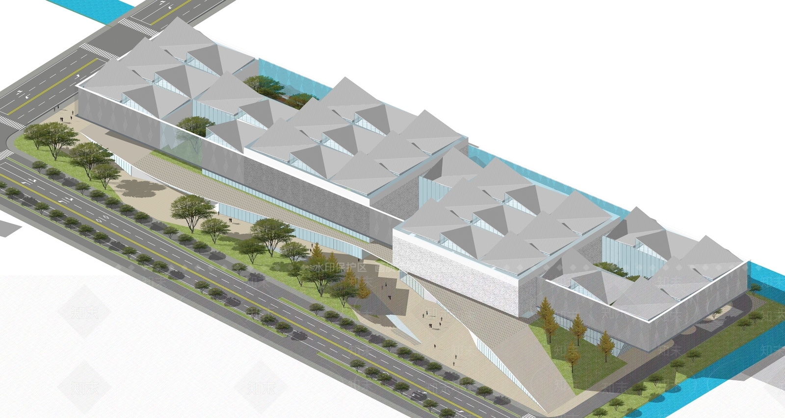 现代展览馆建筑SU模型下载【ID:1152365070】