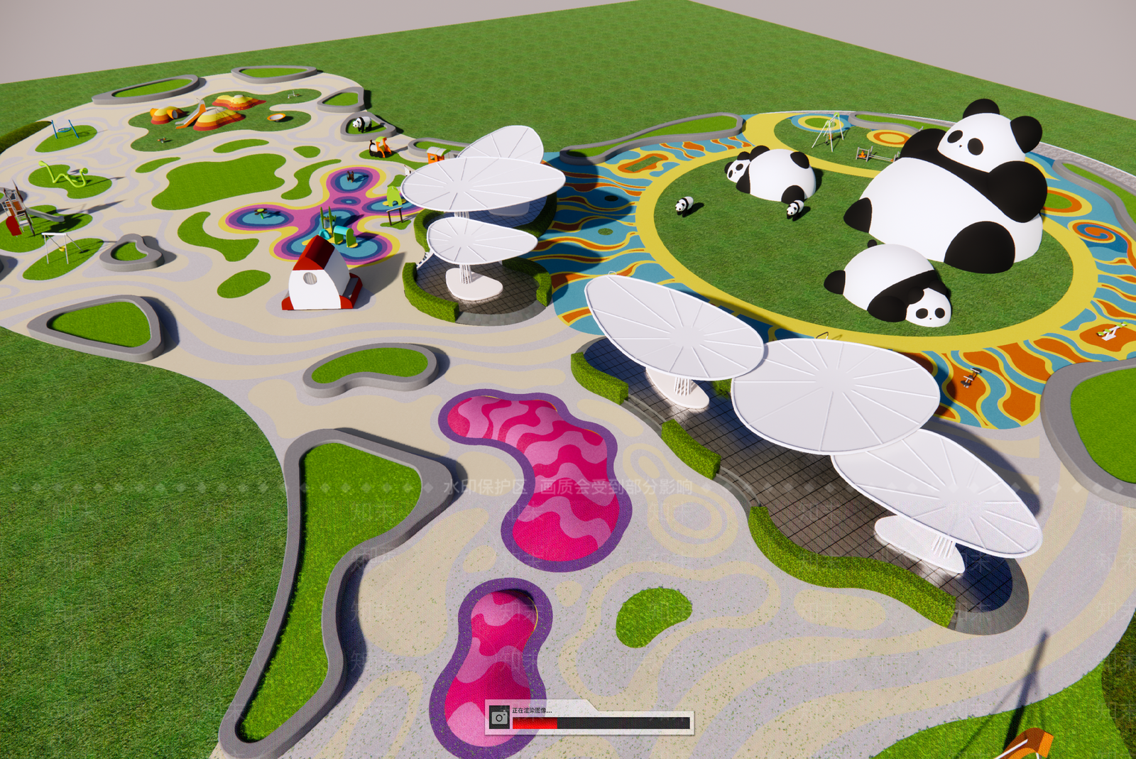 现代熊猫雕塑公园SU模型下载【ID:1152370686】