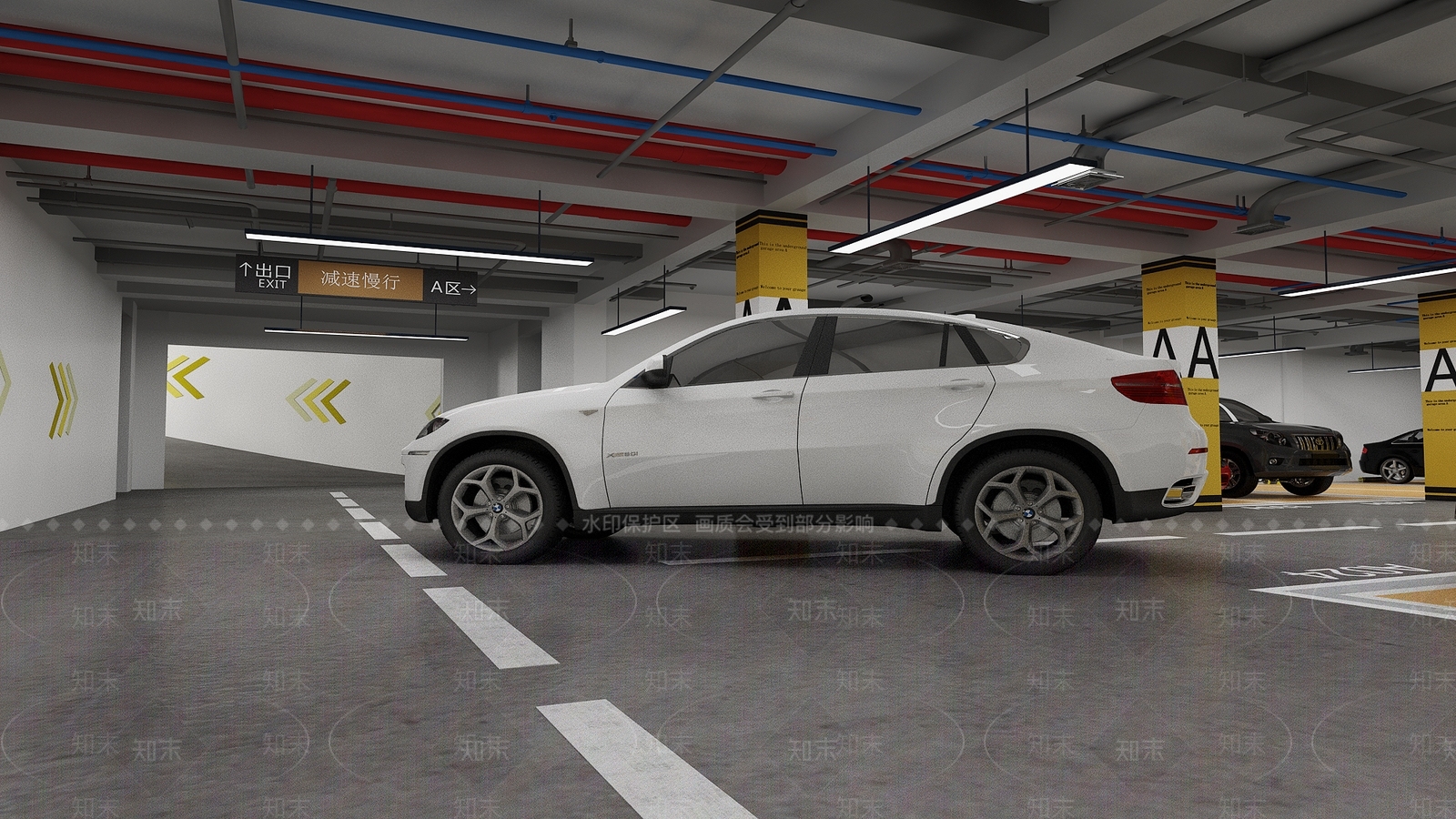 现代室内停车场3D模型下载【ID:1152372525】