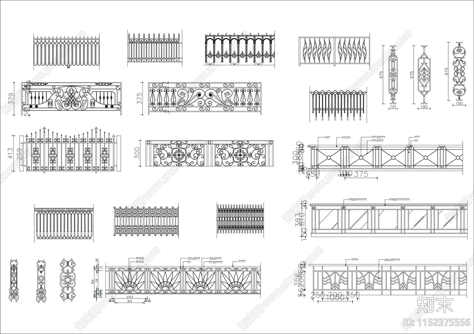 铁艺护栏及铁艺栏杆合集cad施工图下载【ID:1152375556】