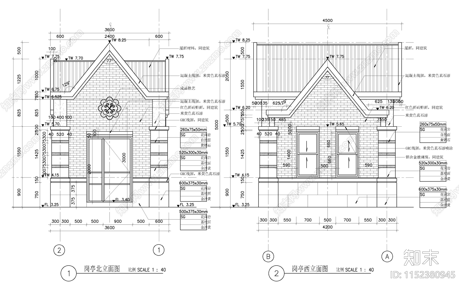 门卫岗亭建筑平立面图cad施工图下载【ID:1152380945】