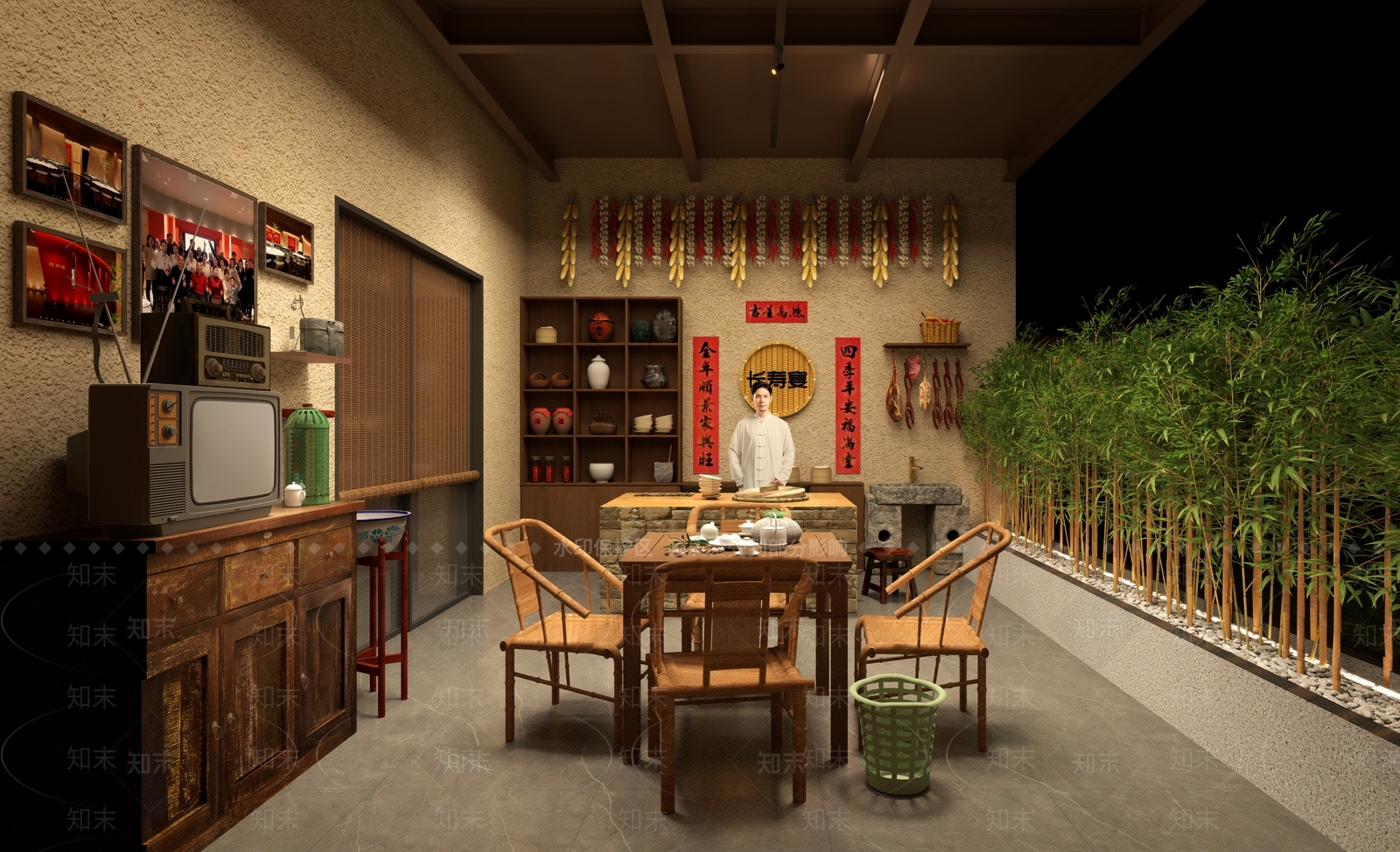 新中式复古厨房直播间3D模型下载【ID:1152382143】