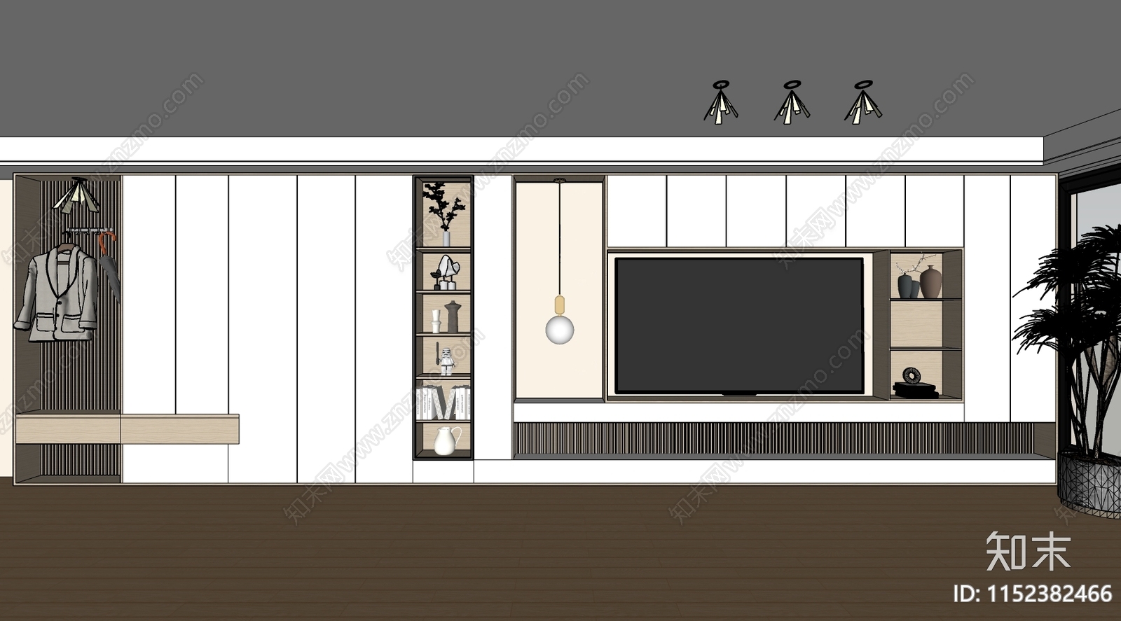 现代电视墙SU模型下载【ID:1152382466】