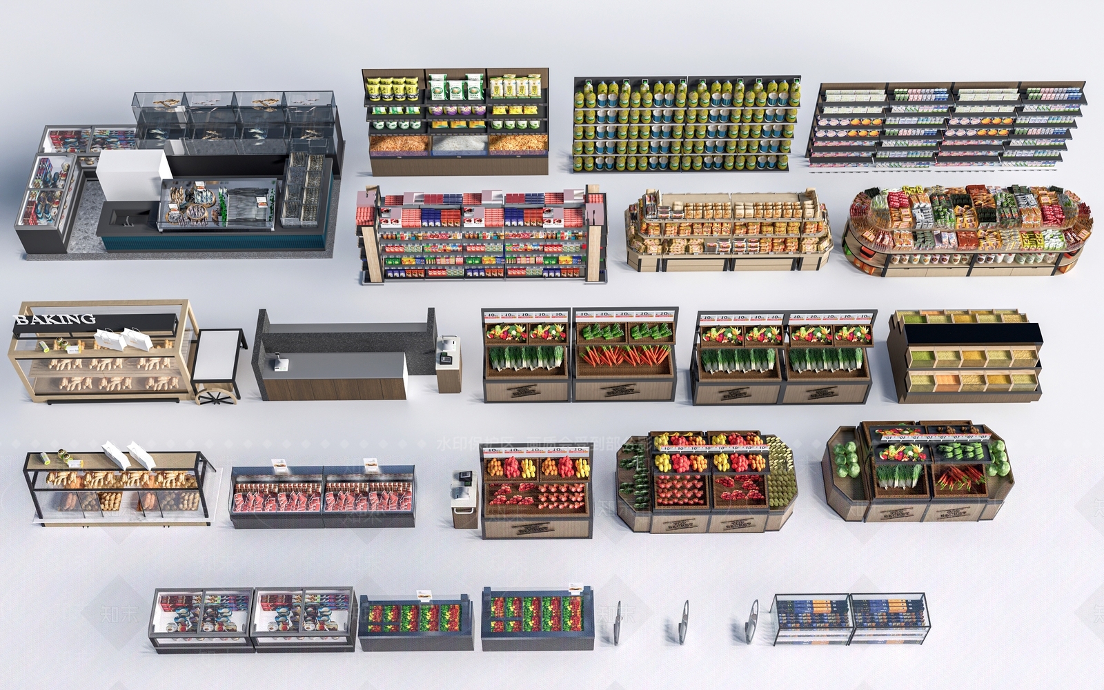 现代超市展示架3D模型下载【ID:1152385406】