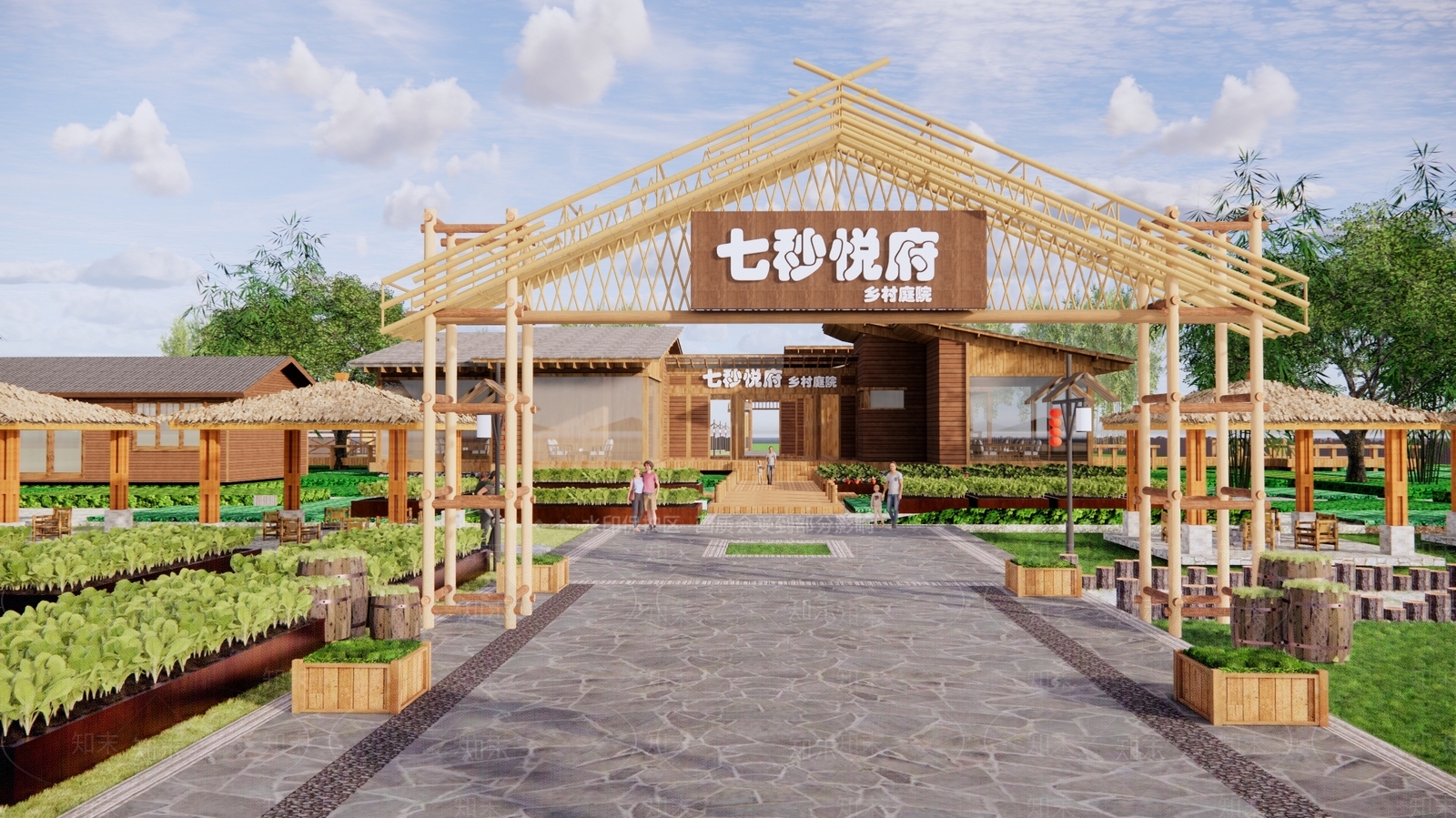 中式乡村庭院SU模型下载【ID:1152392606】
