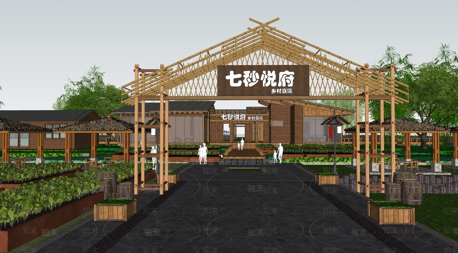 中式乡村庭院SU模型下载【ID:1152392606】