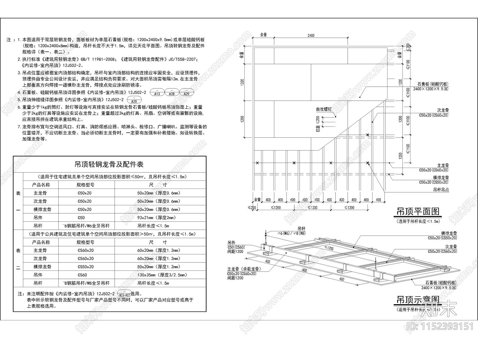 轻钢龙骨天花墙面通用节点大样图施工图下载【ID:1152393151】