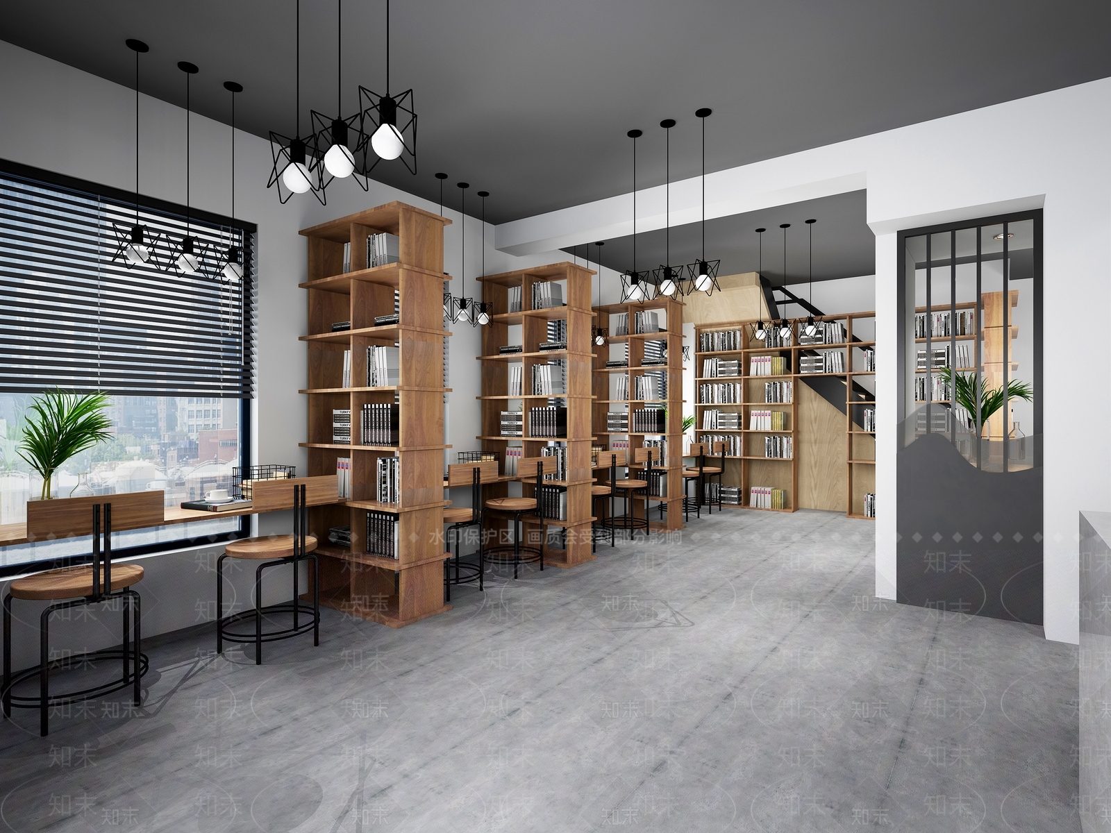现代原木色书店3D模型下载【ID:1152393784】