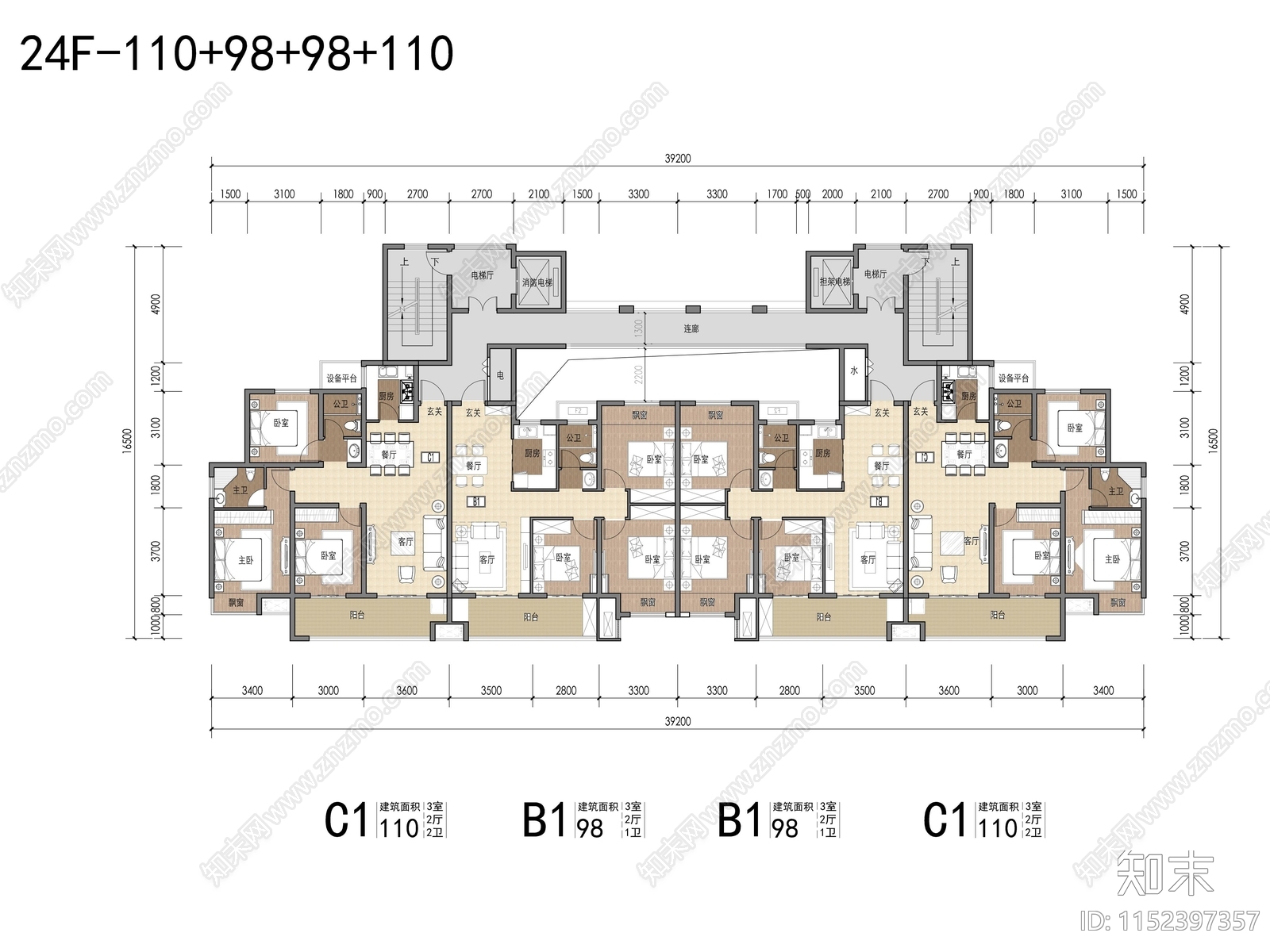 高层住宅户型平面cad施工图下载【ID:1152397357】