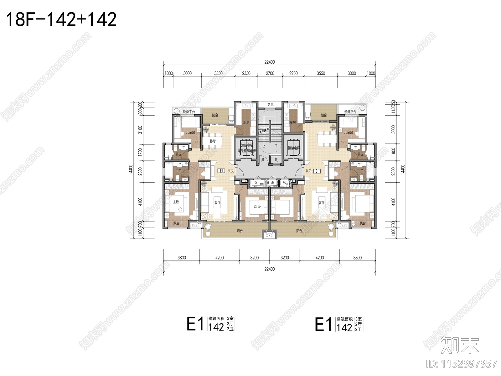 高层住宅户型平面cad施工图下载【ID:1152397357】