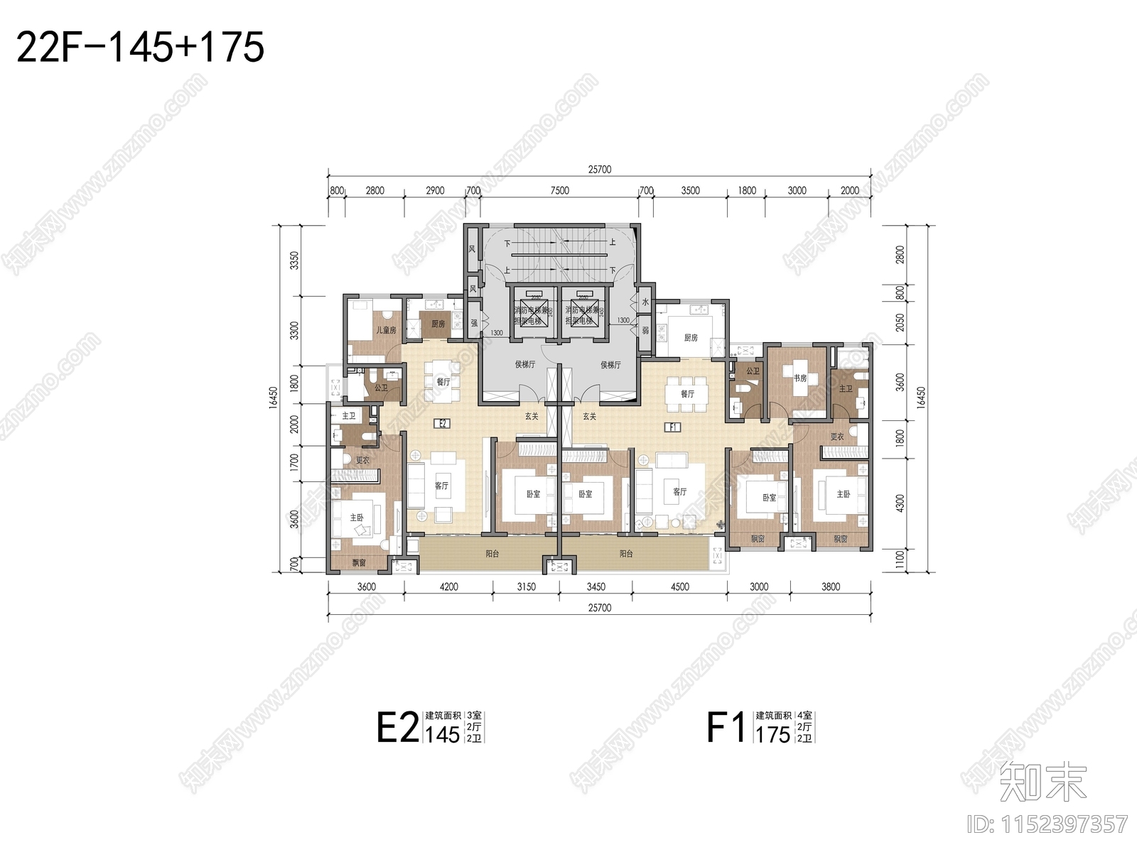 高层住宅户型平面cad施工图下载【ID:1152397357】