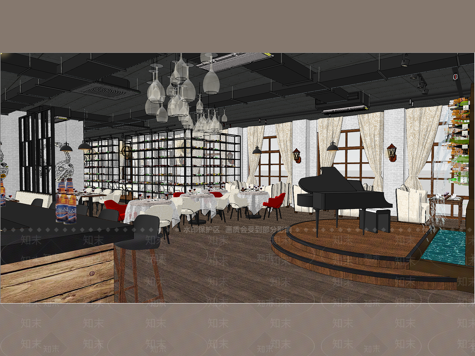 现代轻奢西餐厅SU模型下载【ID:1152398871】