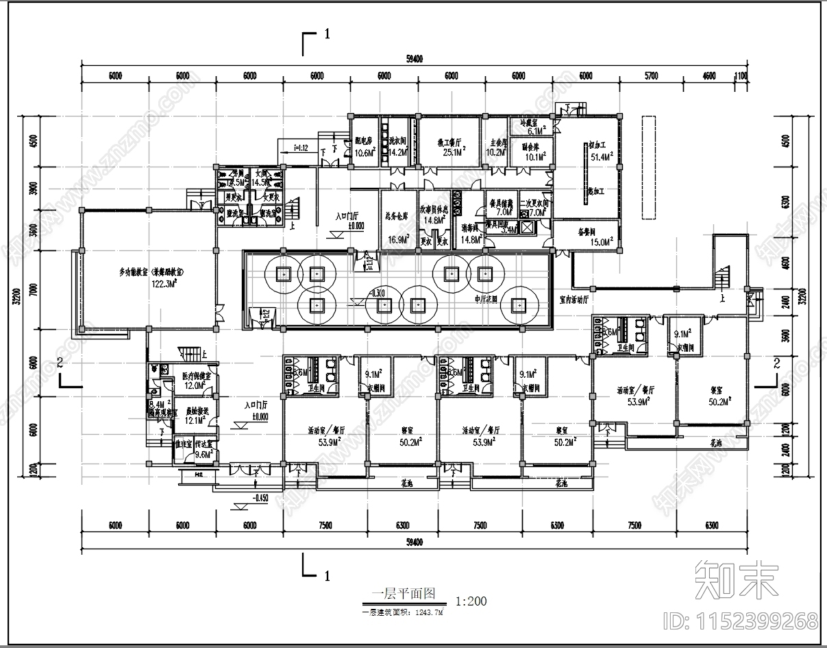 现代简约9班幼儿园cad施工图下载【ID:1152399268】