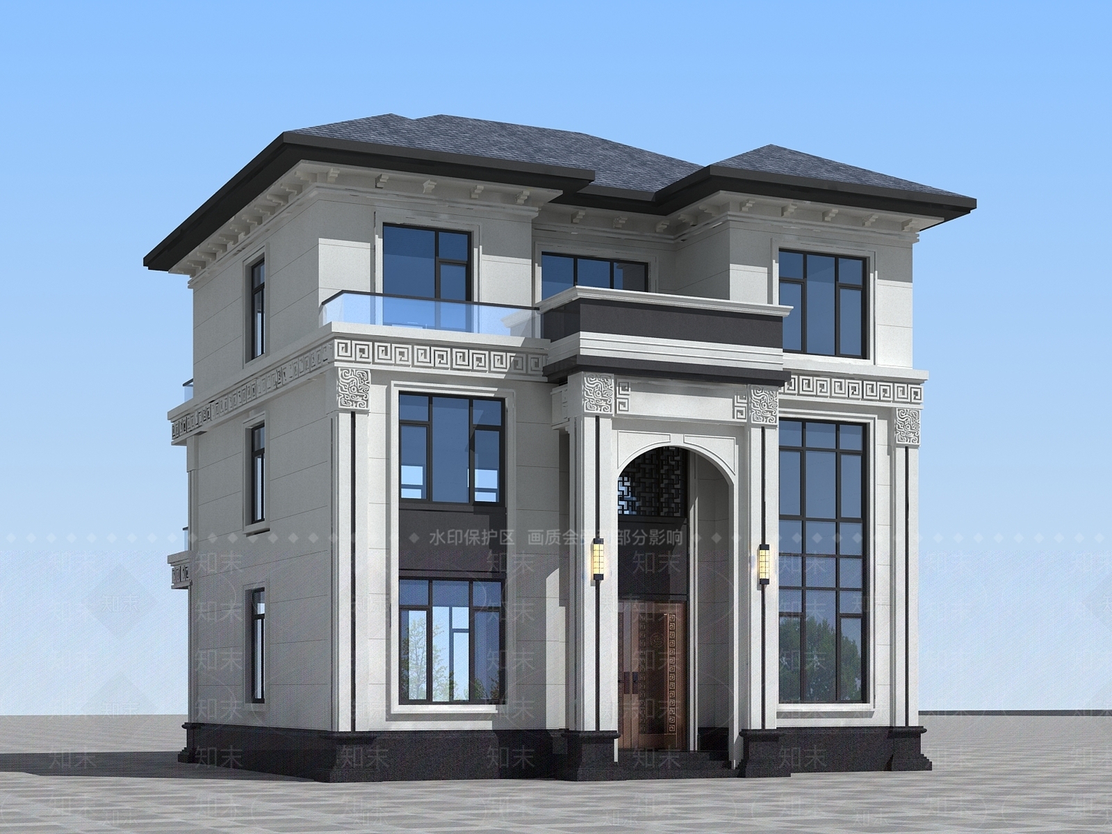 新中式独栋别墅3D模型下载【ID:1152402679】_知末3d模型网