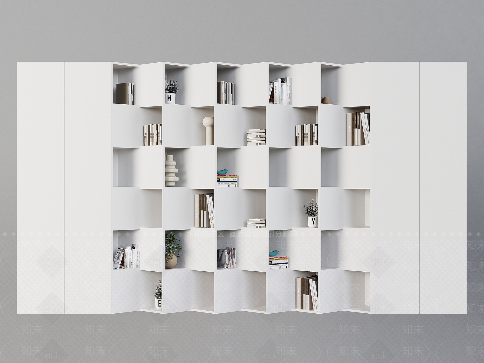 现代异形书房书柜SU模型下载【ID:1152406621】